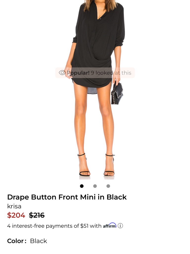 Krisa Black Draped Button-Front Mini Dress